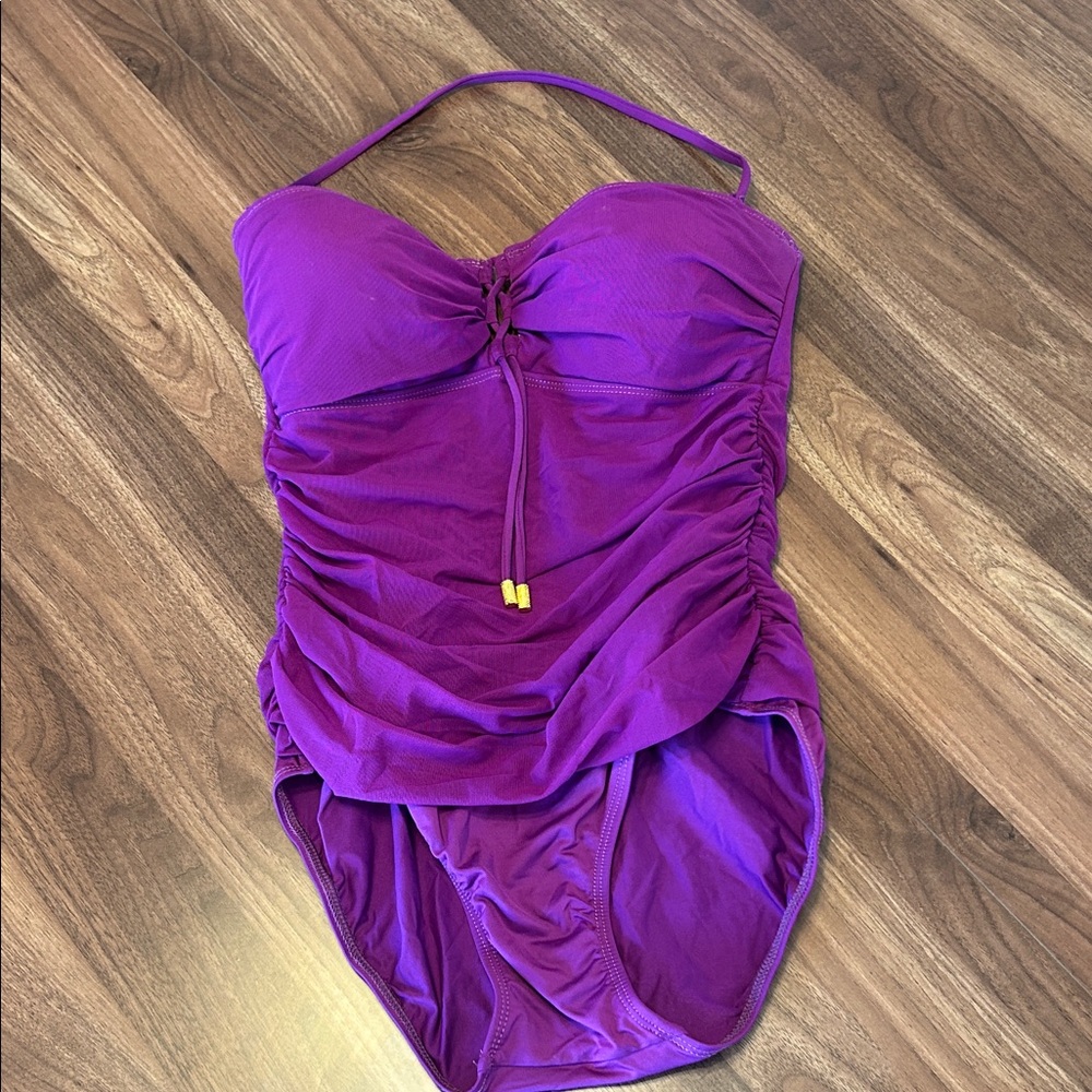 Ralph Lauren Purple Ruched Women’s One-Piece Swimsuit